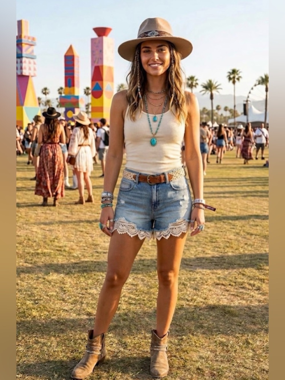 Denim shorts w/white crochet lace hem- Almost Famous